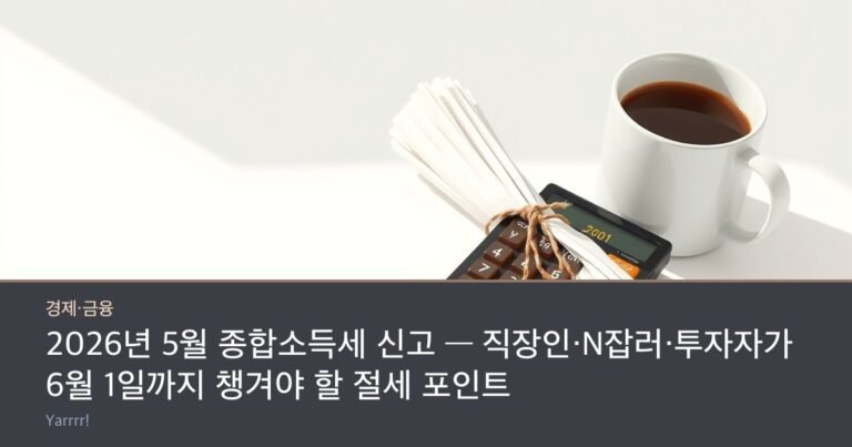 A pocket calculator and a bundle of rolled receipts tied with string beside a coffee cup on a bright desk