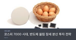 A silicon wafer and several memory chips placed beside a wicker basket holding eggs on a bright white surface