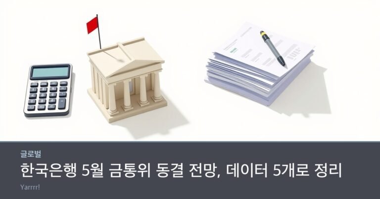 A small central bank building model beside a calculator and a stack of financial documents on a bright desk