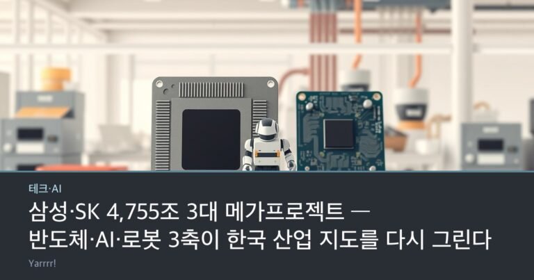 A silicon wafer, a small robot figure, and a circuit board arranged together on a bright industrial desk