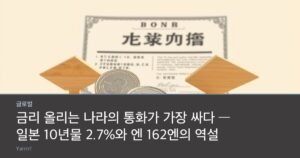 A stack of Japanese yen coins beside a bond certificate and two wooden arrows pointing opposite directions on a desk