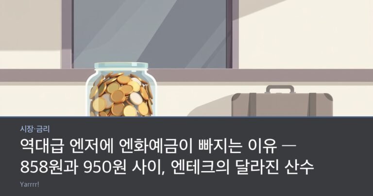 A glass jar of foreign coins beside a currency exchange counter window and a small suitcase