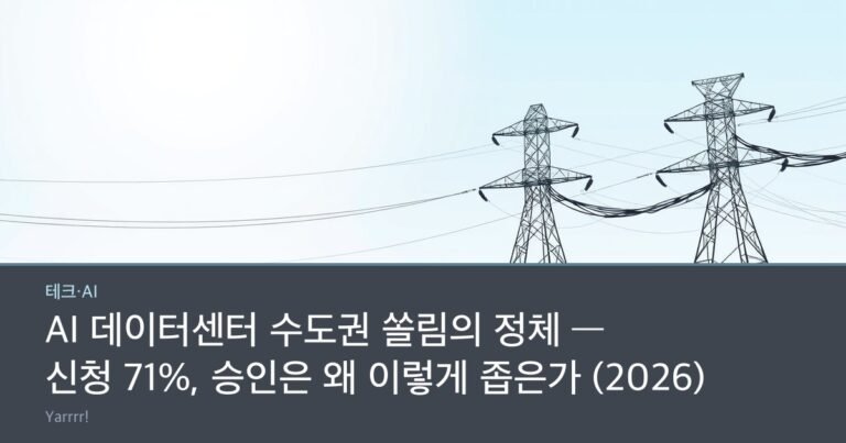 Rows of server racks beside an electrical transmission tower and tangled power cables under a bright sky
