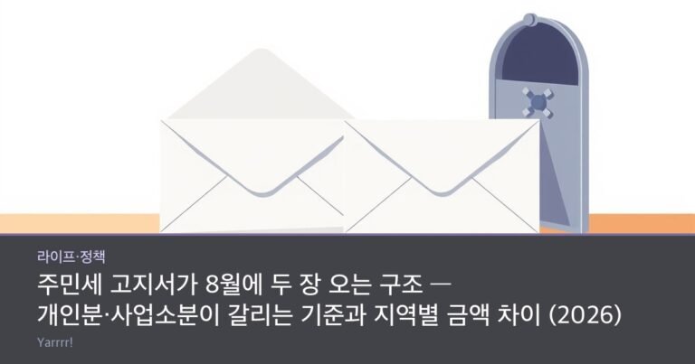 Two unopened mail envelopes side by side on a small wooden table next to a metal mailbox and a ballpoint pen, bright daylight