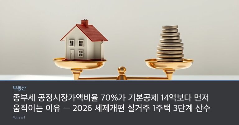 A small model house resting on one pan of a brass balance scale with stacked metal weights on the other pan, bright daylight