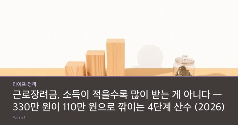 Three wooden blocks rising then falling in height beside a plain paper envelope and a small coin jar on a bright wooden desk