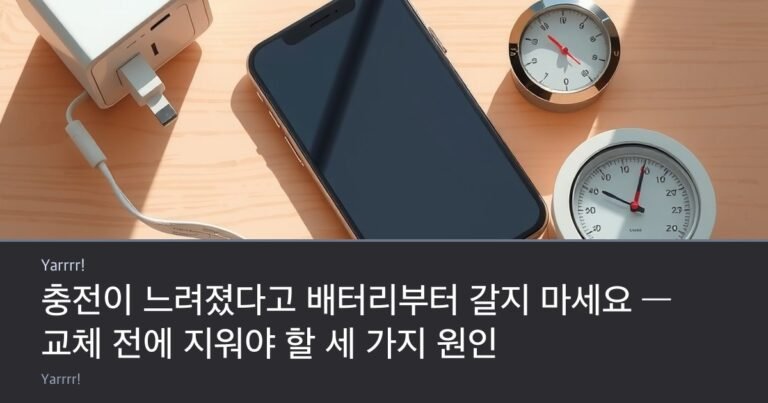 A charging adapter, a worn white cable and a smartphone lying on a sunlit wooden desk beside a small round thermometer
